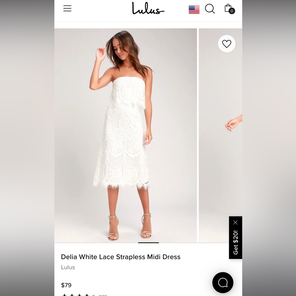 Lulus Delia White Lace Strapless Midi Dress size XL